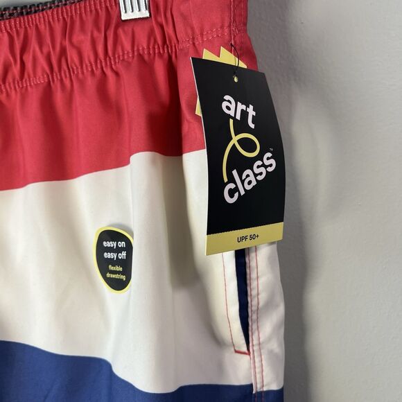 Art Class MidThigh Swim Trunks, Red, White, Blue Color block, Size L 10/12 Husky - Picture 3 of 12